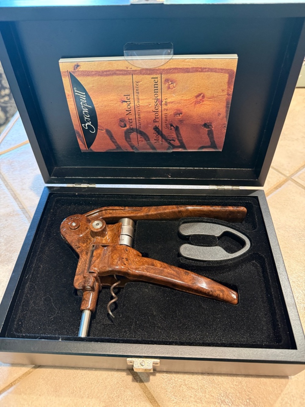 Screwpull Lever Model Wine Opener in Wooden Box